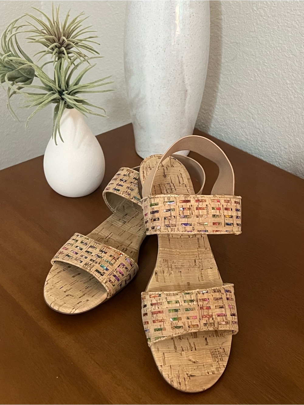 Vaneli Cork Sling Back Sandals